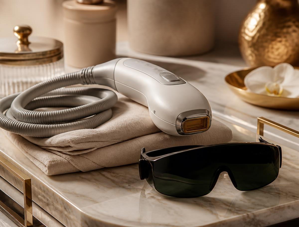 Laser tattoo removal device and protective goggles at LB Beauty Spa